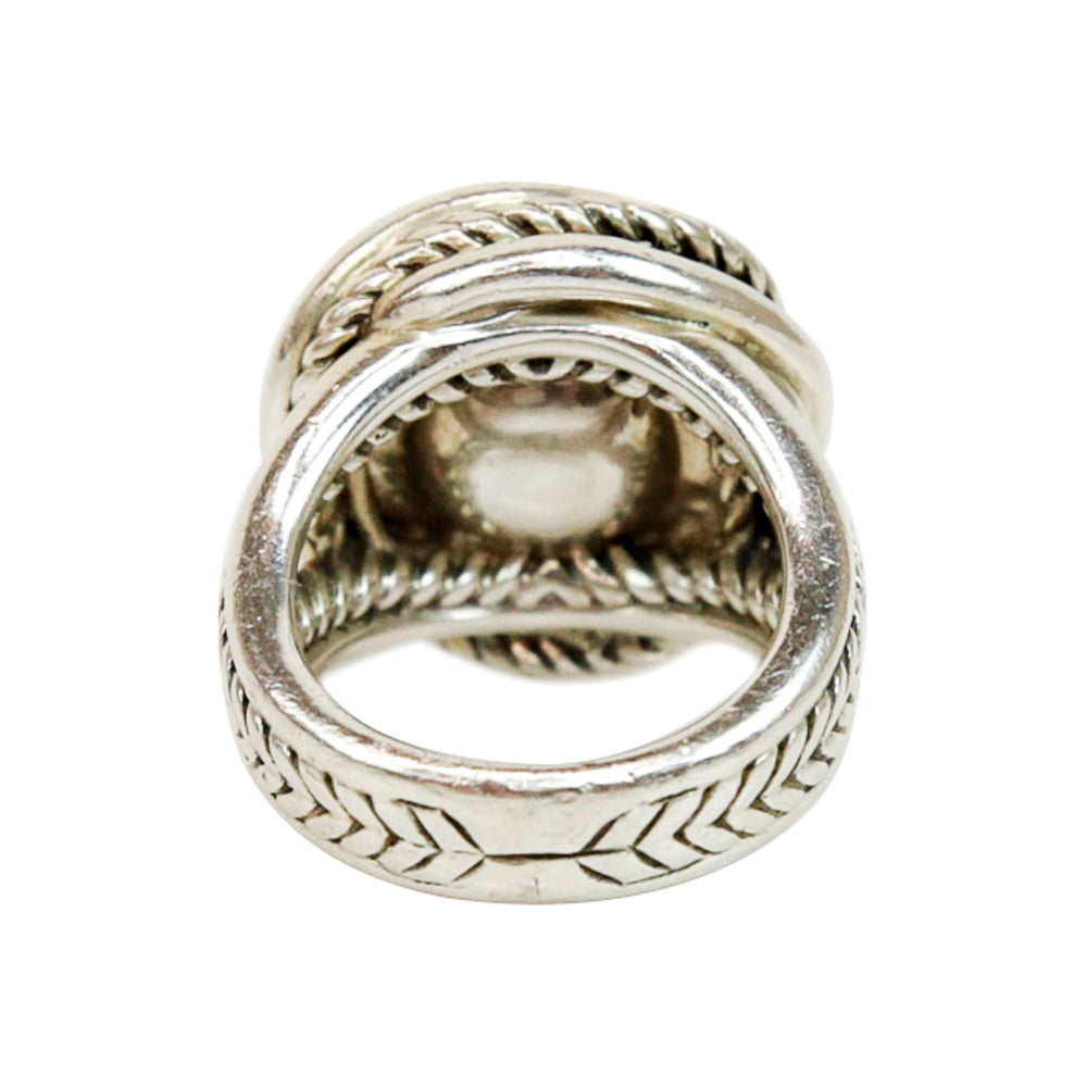 David Yurman Sterling Silver Pearl & Diamond Crossover Ring