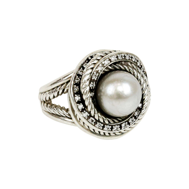 David Yurman Sterling Silver Pearl & Diamond Crossover Ring