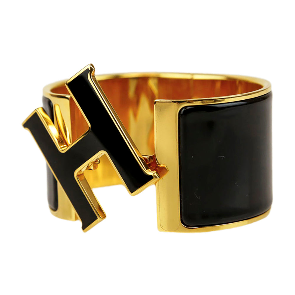 Hermès Black & Gold Enamel Extra Wide Clic Clac H Bracelet