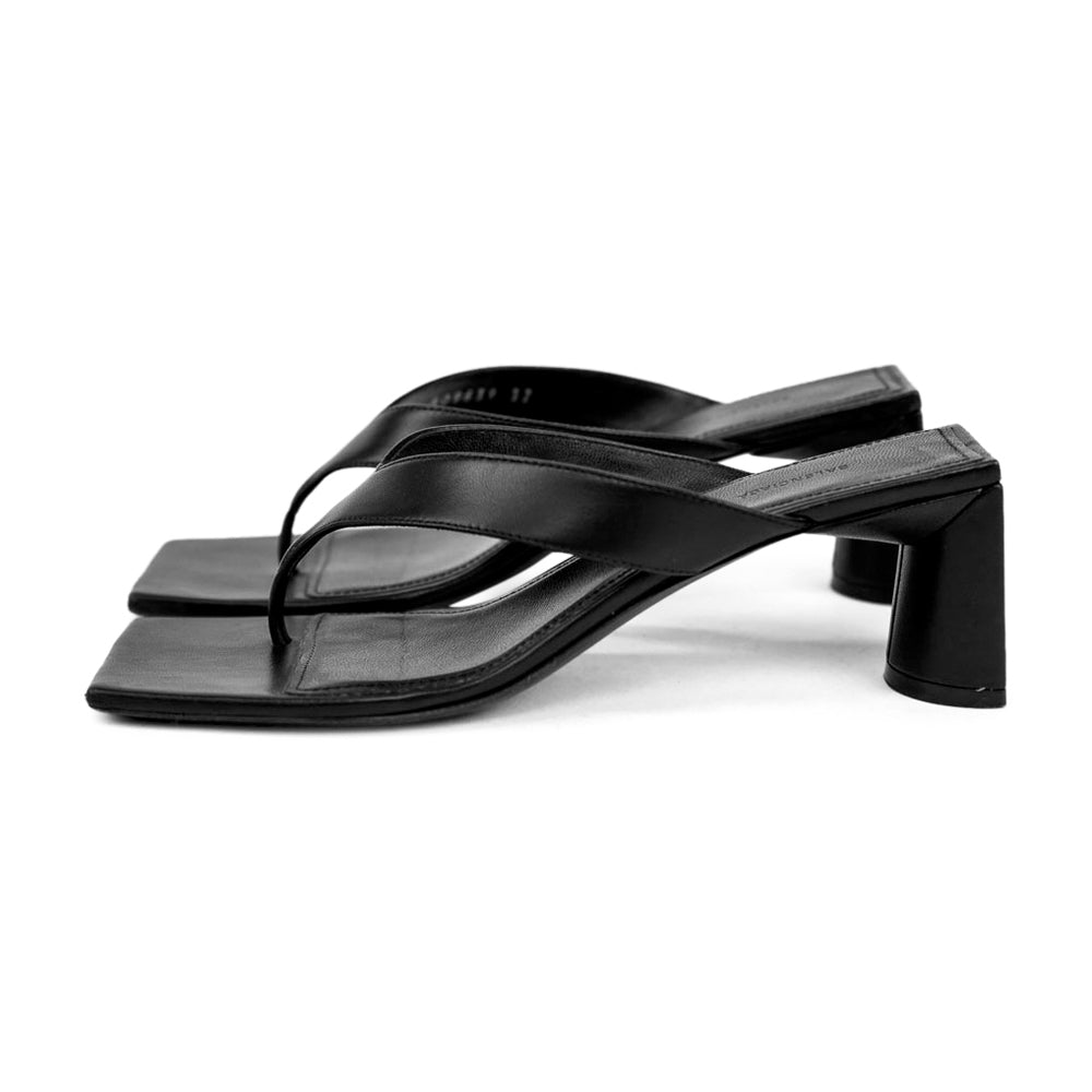 Balenciaga Black Leather Square Toe Thong Sandals