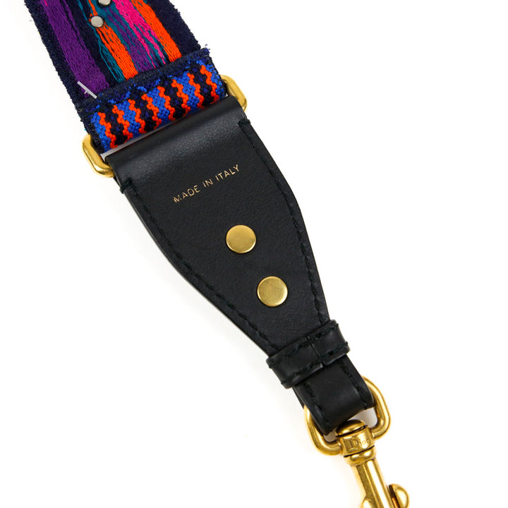 Christian Dior Multi-Color Canvas & Blue Leather Embellished Mexico Shoulder Strap