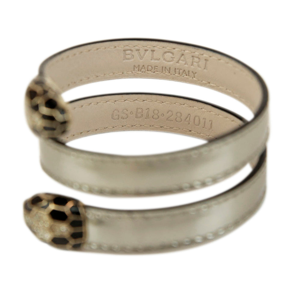 Bvlgari Silver Leather Serpenti Forever Wrap Bracelet