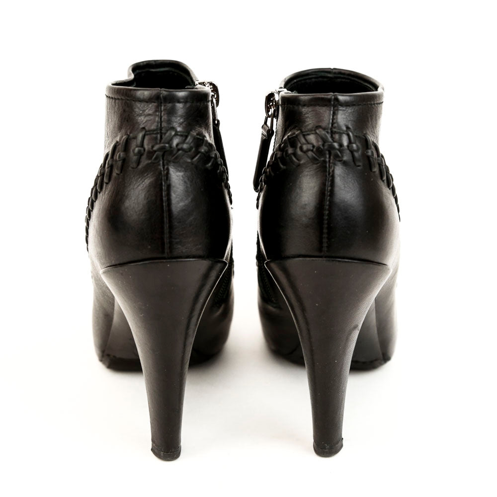 Chanel Black Leather Whipstitch Ankle Boots