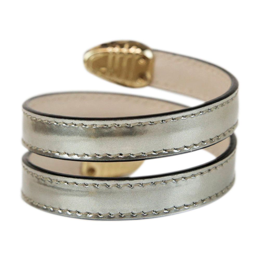 Bvlgari Silver Leather Serpenti Forever Wrap Bracelet