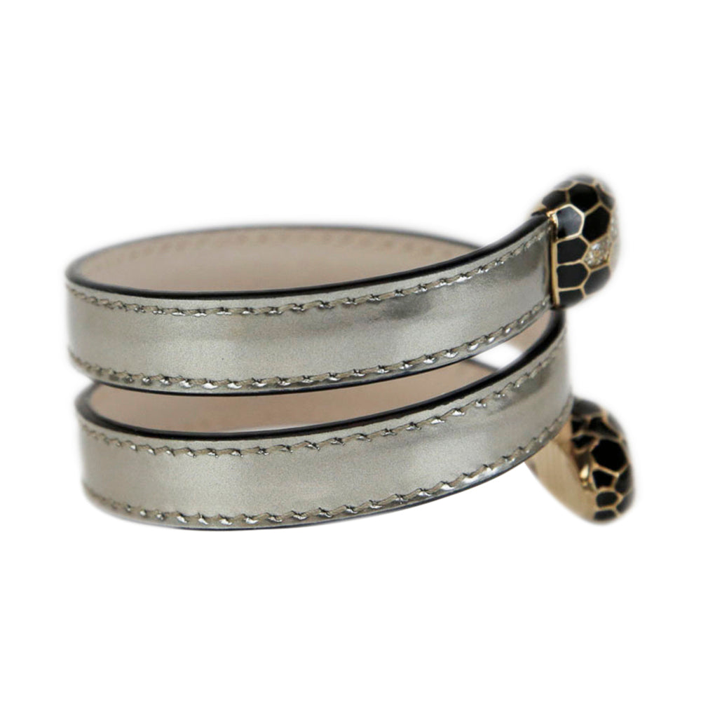 Bvlgari Silver Leather Serpenti Forever Wrap Bracelet