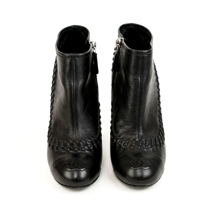 Chanel Black Leather Whipstitch Ankle Boots