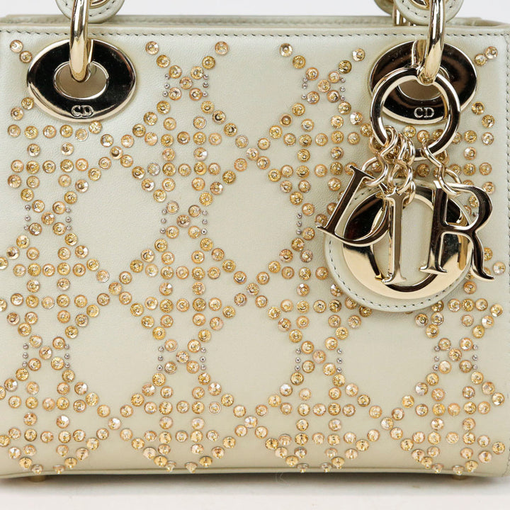 Christian Dior Champagne Beaded Mini Lady Dior Bag