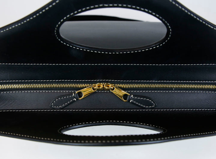 Burberry Black Medium Topstitched Leather Pocket Bag