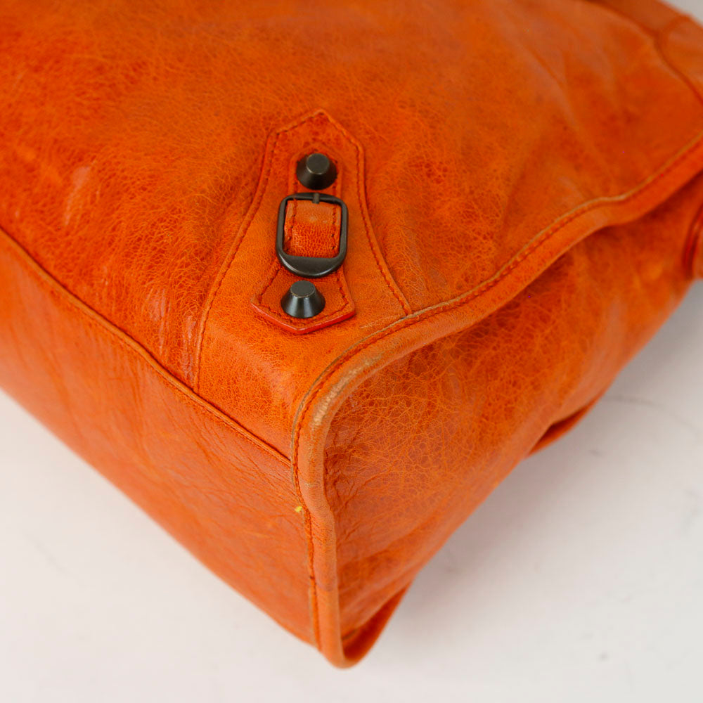 Balenciaga Orange Leather Motocross Classic City Bag