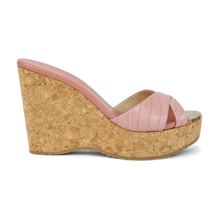 Jimmy Choo Perfume Blush Embossed Cork Wedge Sandals