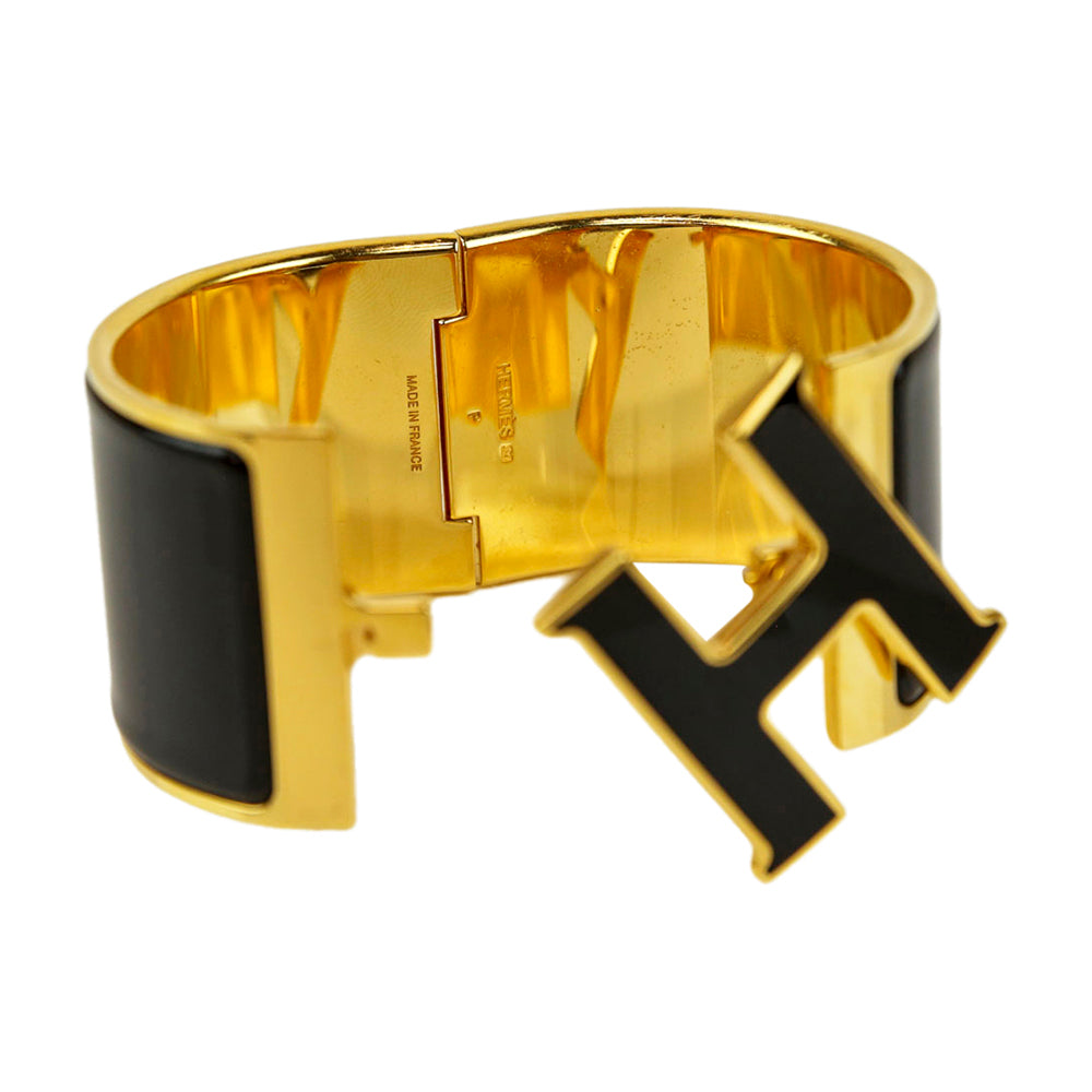 Hermès Black & Gold Enamel Extra Wide Clic Clac H Bracelet