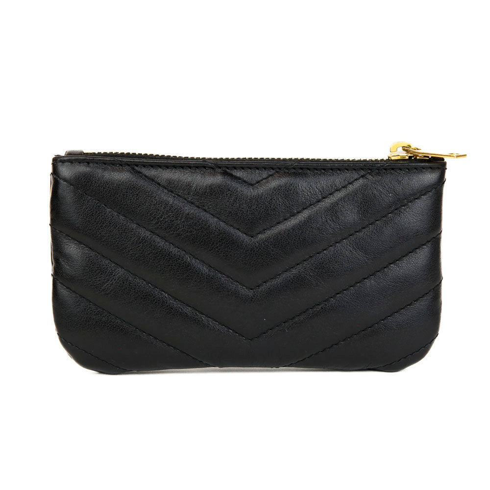 Saint Laurent Black Leather Cassandre Matelassé Key Pouch