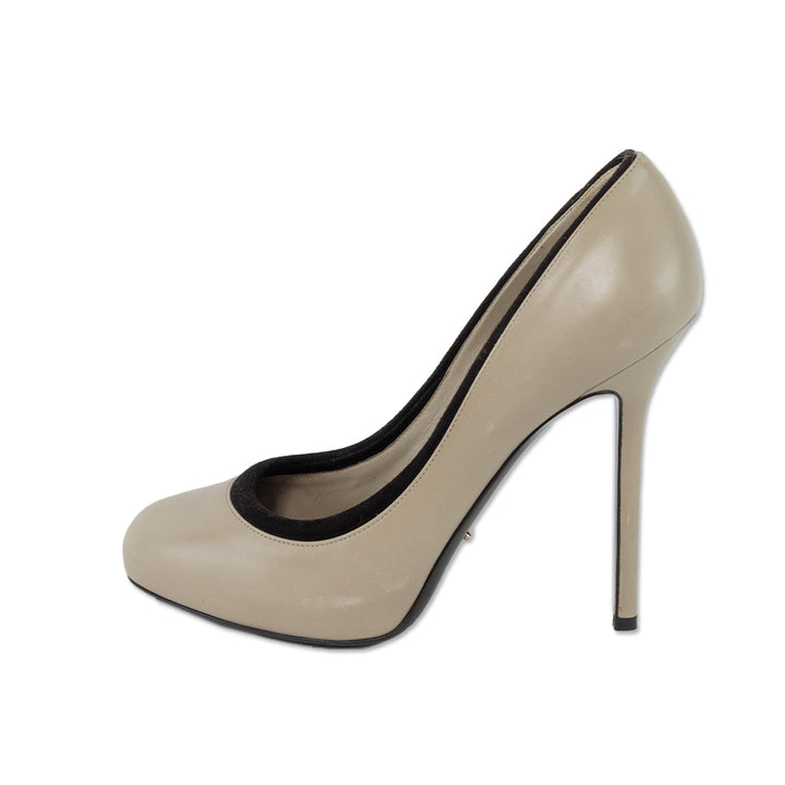 Sergio Rossi Beige Leather Suede Trim Pump