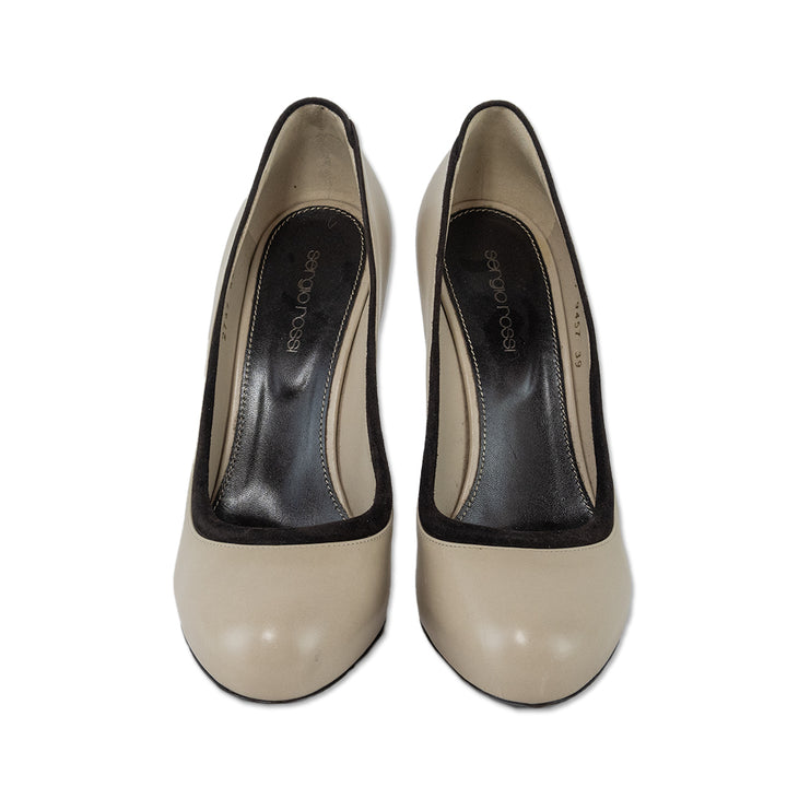 Sergio Rossi Beige Leather Suede Trim Pump