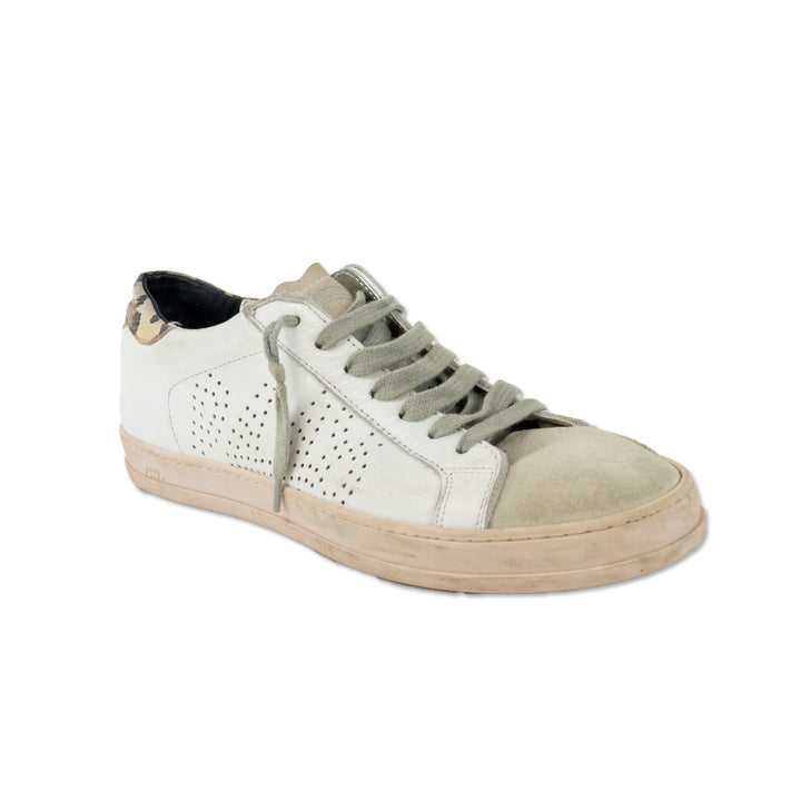 P448 White/Cheetah Leather Low-Top Sneakers