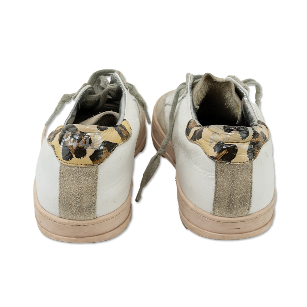 P448 White/Cheetah Leather Low-Top Sneakers