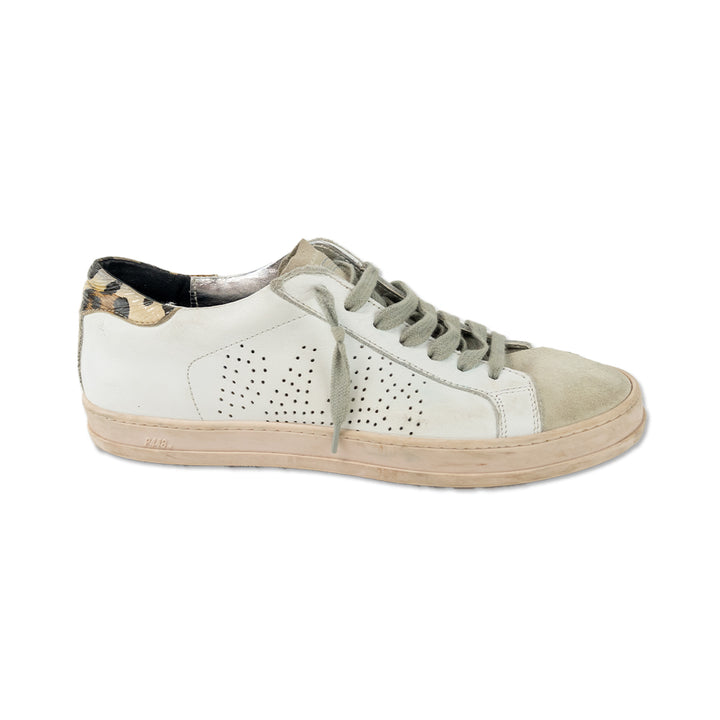 P448 White/Cheetah Leather Low-Top Sneakers