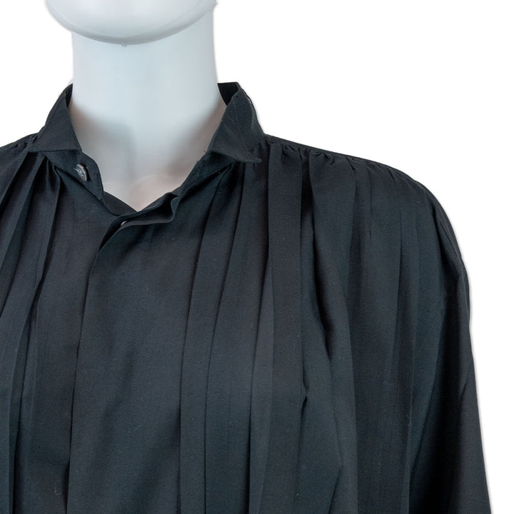 Issey Miyake Black Pleated Tuxedo Collar Shirt