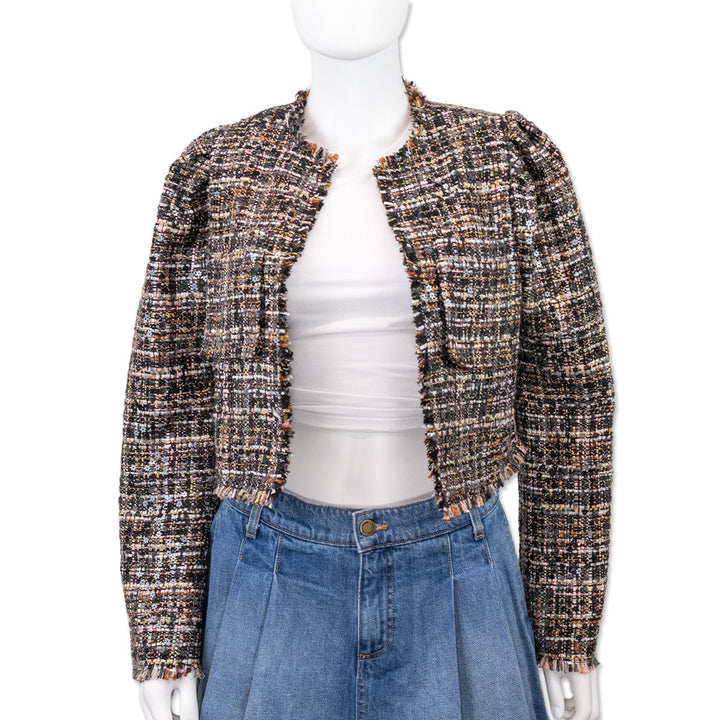 Ramy Brook Multicolored Sequin Knit Collarless Jacket