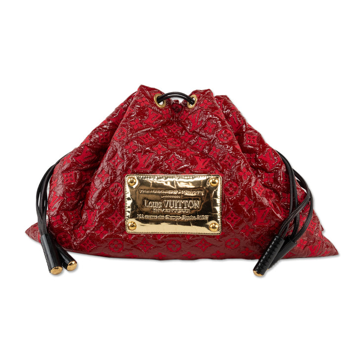 Louis Vuitton Vintage Red Monogram Vinyl Squishy Bag Inventeur Drawstring Shoulder Bag