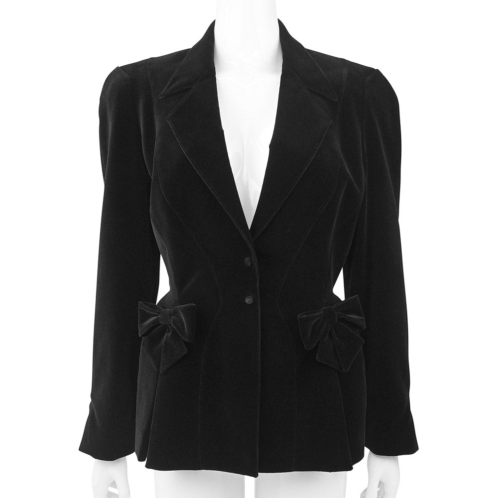 Thierry Mugler Vintage Black Velvet Bow Blazer