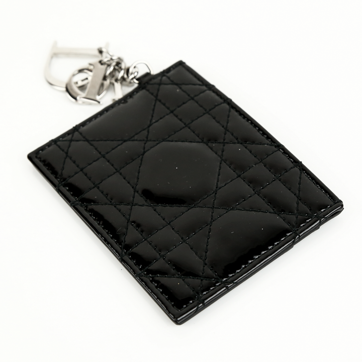 Christian Dior Black Patent Cannage Leather Lady Dior Card Holder