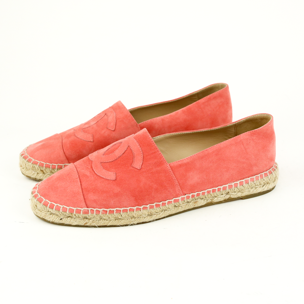 Chanel Coral Pink Suede Espadrille Flats