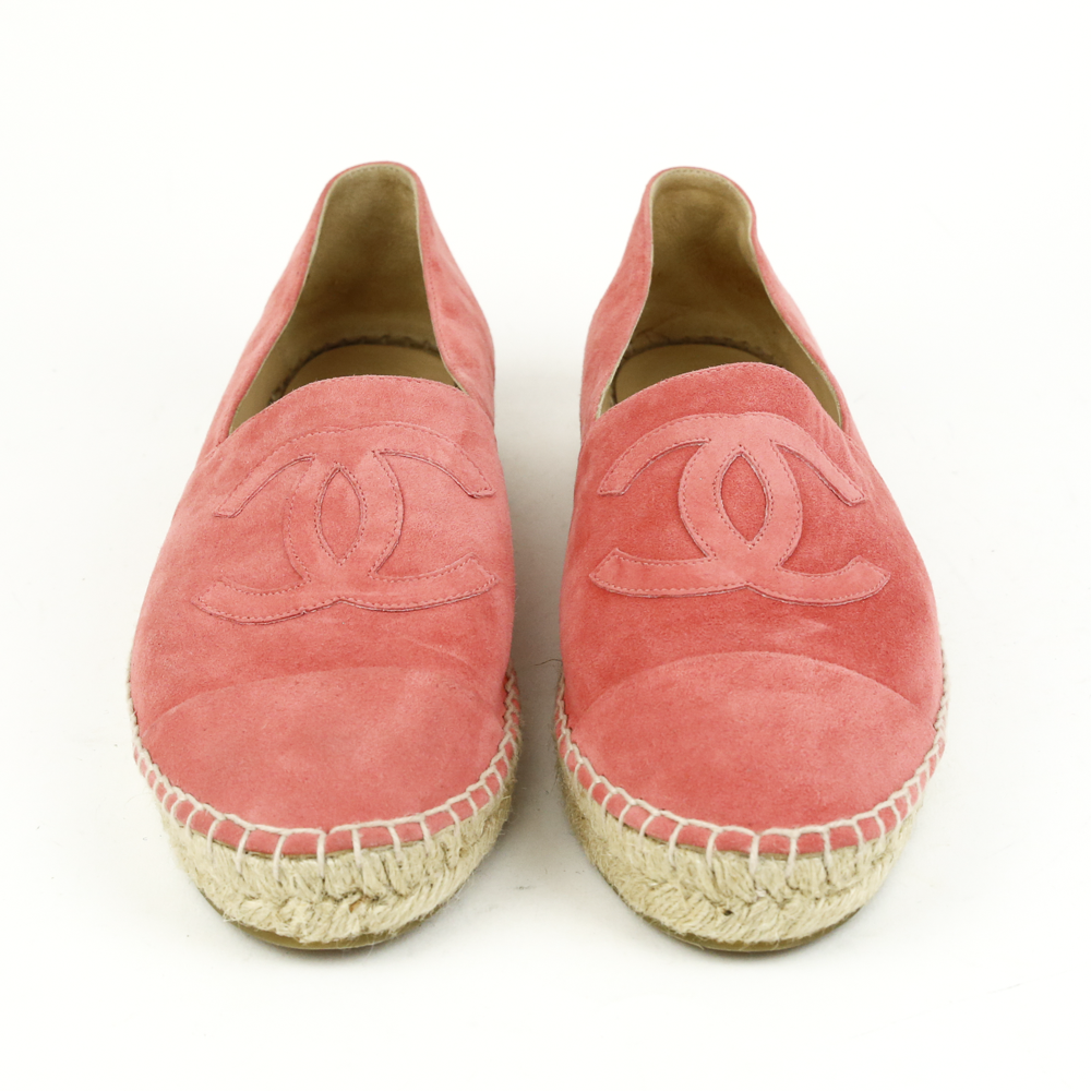 Chanel Coral Pink Suede Espadrille Flats