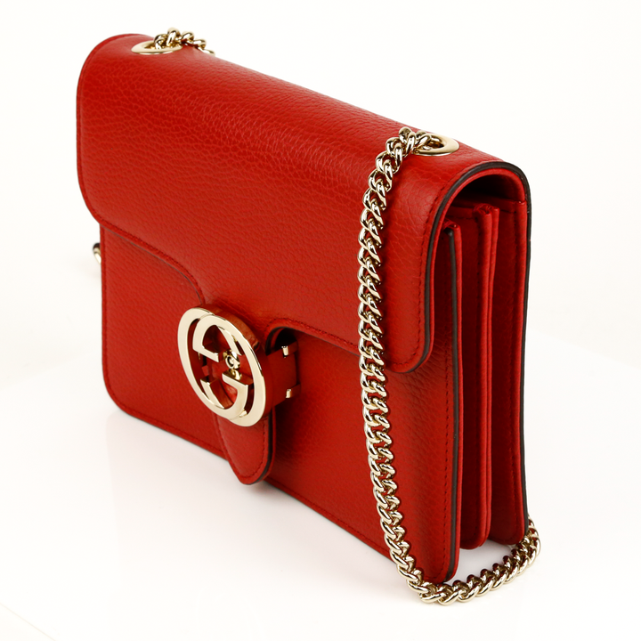 Gucci Red Dollar Calfskin Small Interlocking G Crossbody Bag