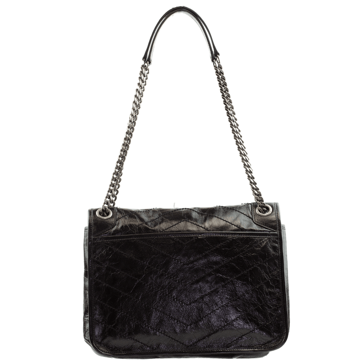 back view of Saint Laurent Niki Medium in Crinkled Vintage Black Leather