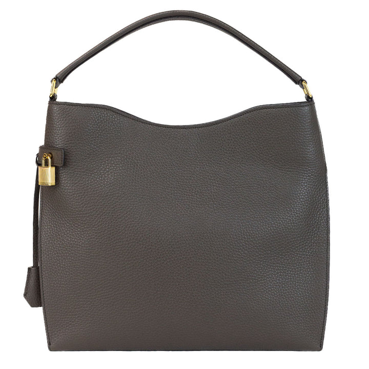 Tom Ford Alix Graphite Grained Leather Hobo Shoulder Bag