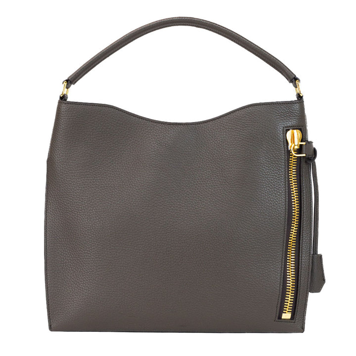 Tom Ford Alix Graphite Grained Leather Hobo Shoulder Bag