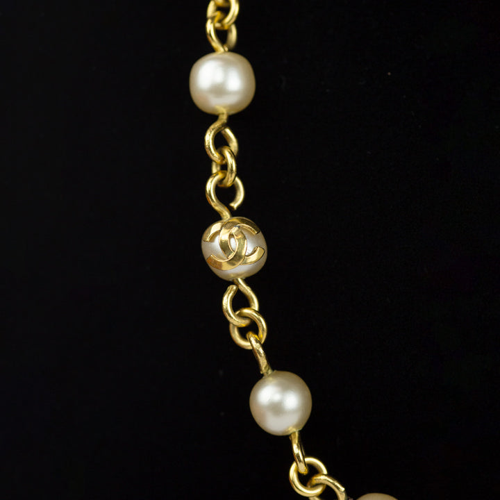 Chanel Vintage Gold & Pearl Toggle Necklace