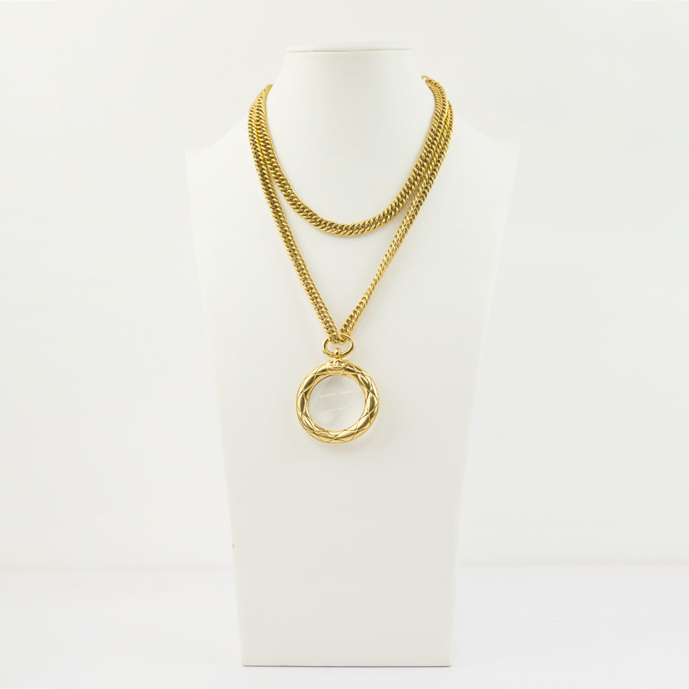 Chanel Vintage Gold Magnifying Lens Long Chain Necklace