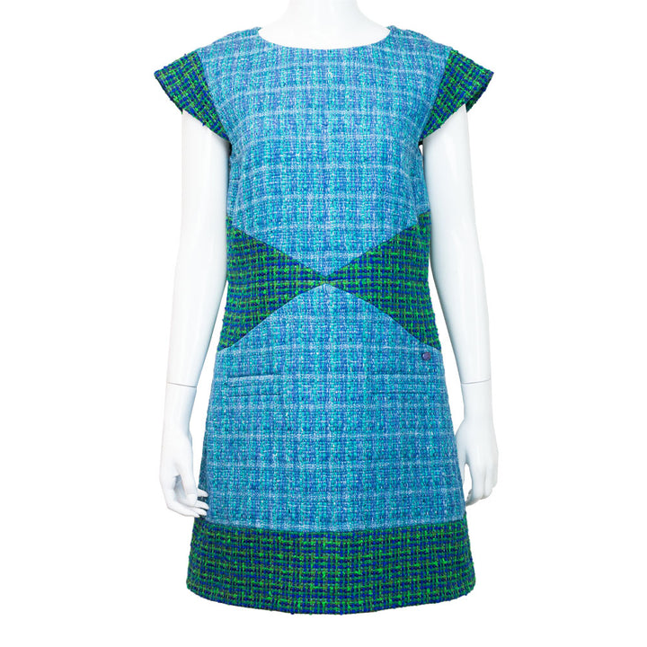 Chanel Blue & Green Tweed Shift Dress