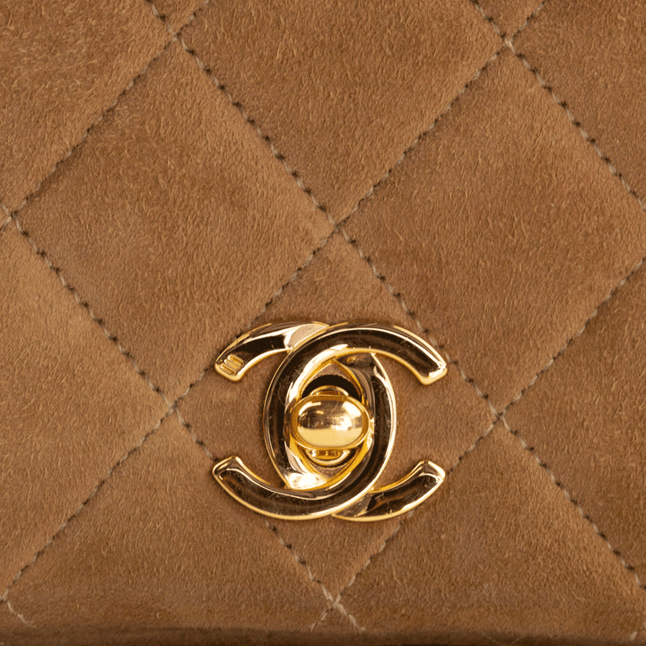 Chanel Vintage Tan Suede Mini Flap Crossbody Bag