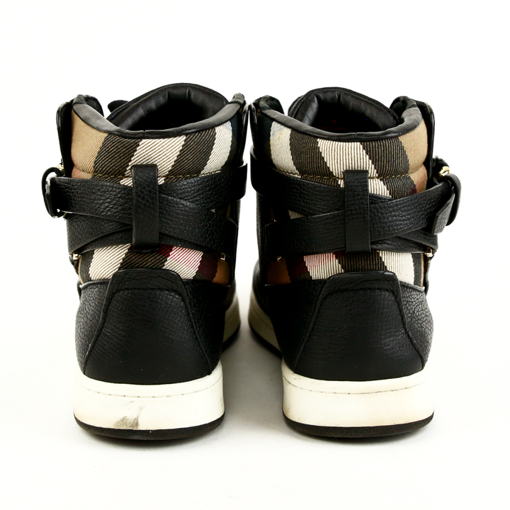 Burberry Black Leather & House Check High Top Sneakers