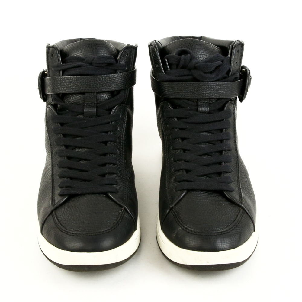 Burberry Black Leather & House Check High Top Sneakers