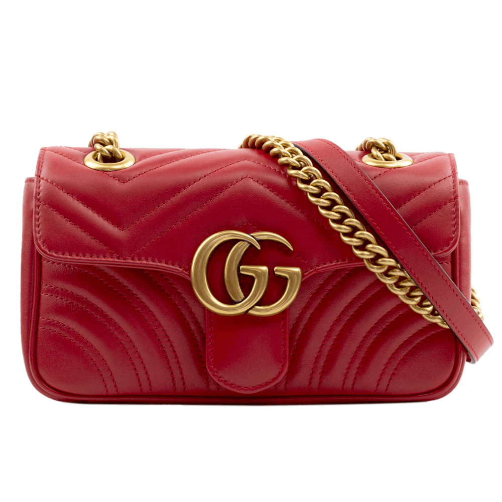 front view of Gucci GG Marmont Matelassé Red Mini Shoulder Bag