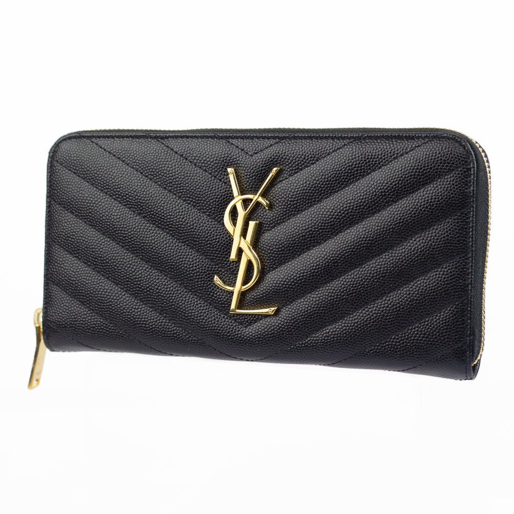 side view of YSL Cassandre Saint Laurent Matelassé Zip Around Wallet