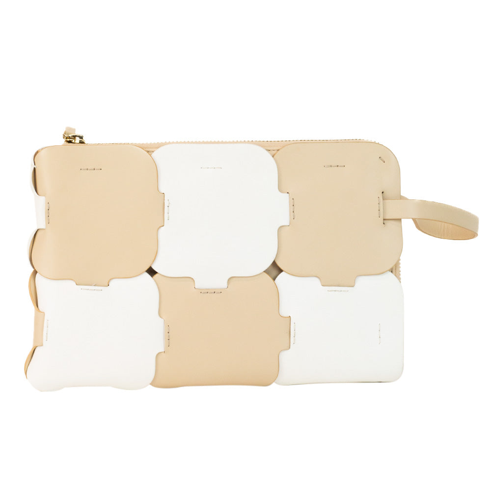 Paco Rabanne Beige & White Cabas Puzzle Clutch