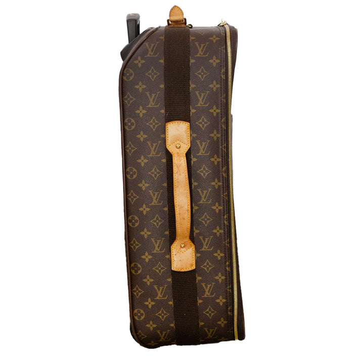 side view of Louis Vuitton Vintage Pegase 55 Monogram Rolling Suitcase