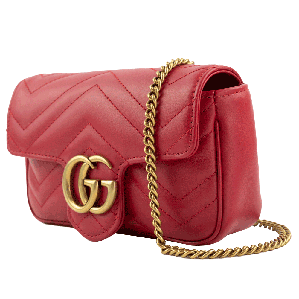 side view of Gucci Red GG Marmont Super Mini Crossbody Bag