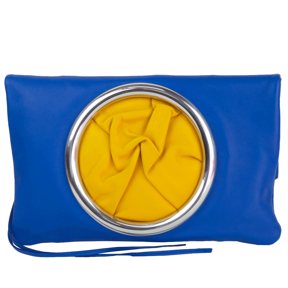 front view of Celine Indigo / Sunflower Soft Pouch Clutch