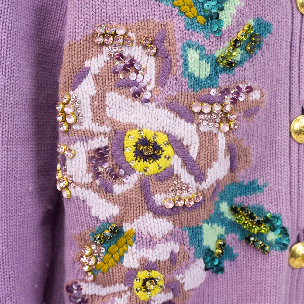 Escada Lilac Wool & Cashmere Embroidered Cardigan