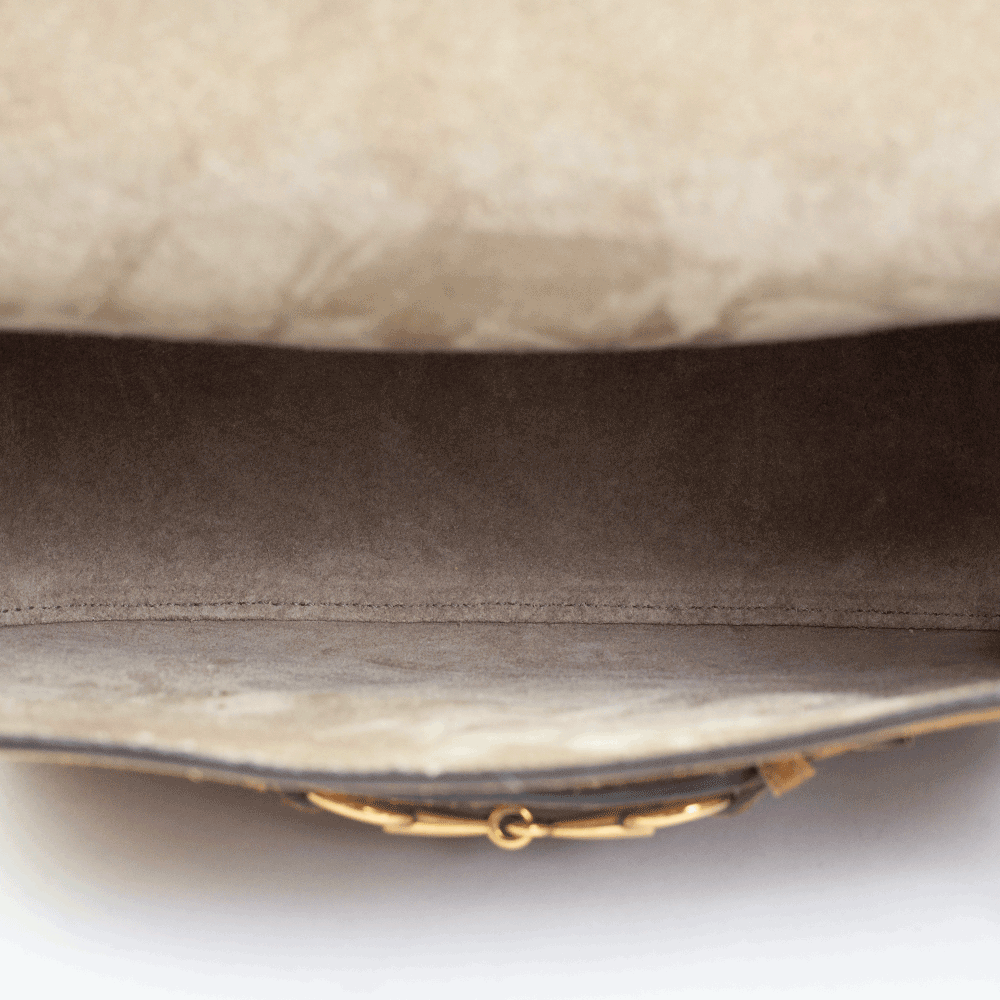 interior view of Gucci Lady Web Brown Suede Crossbody Bag