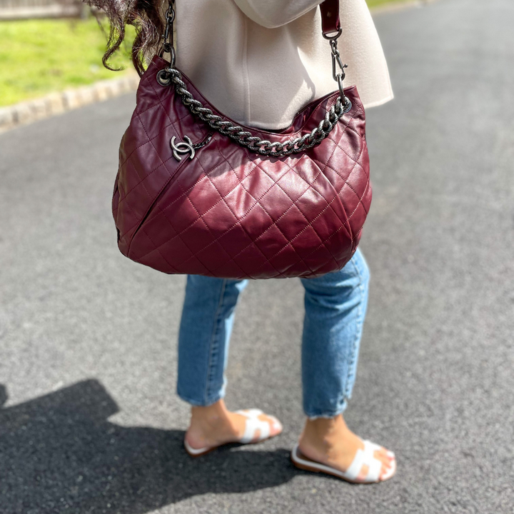 Chanel Coco Pleats Burgundy Leather Hobo Bag