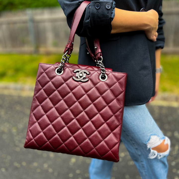 Chanel Burgundy Caviar Leather Rock Shopping Tote