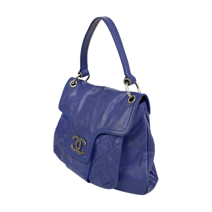 Chanel Blue Glazed Caviar Leather Coco Rider Flap Bag