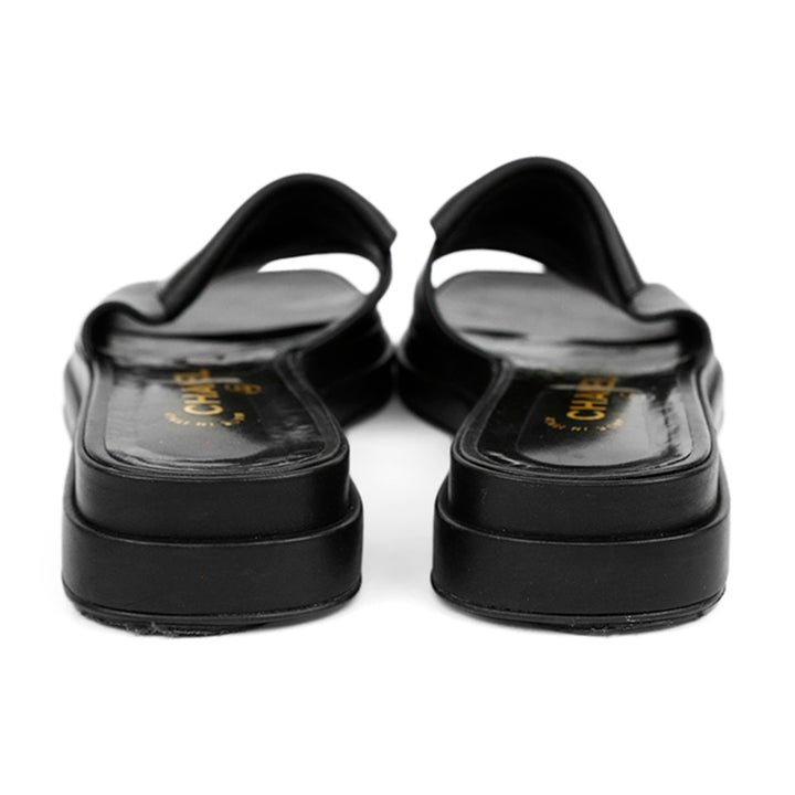 Chanel Black Leather CC Slides